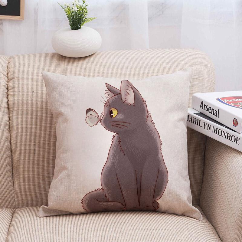 

Cute Cat Sofa Decorative Cotton Linen Cushion Cover Pillow Pillowcase 45*45 Throw Pillow Home Decor Pillowcover, H06