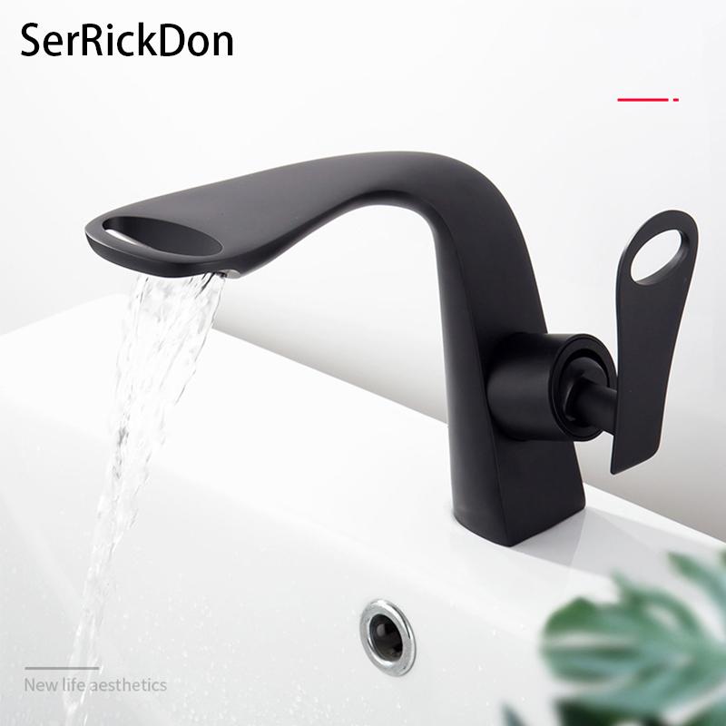 

Bathroom Basin Faucet Black Chrome Baking Solid Brass Specail Sink Mixer Tap Hot & Cold Waterfall Basin Faucet Free Shipping