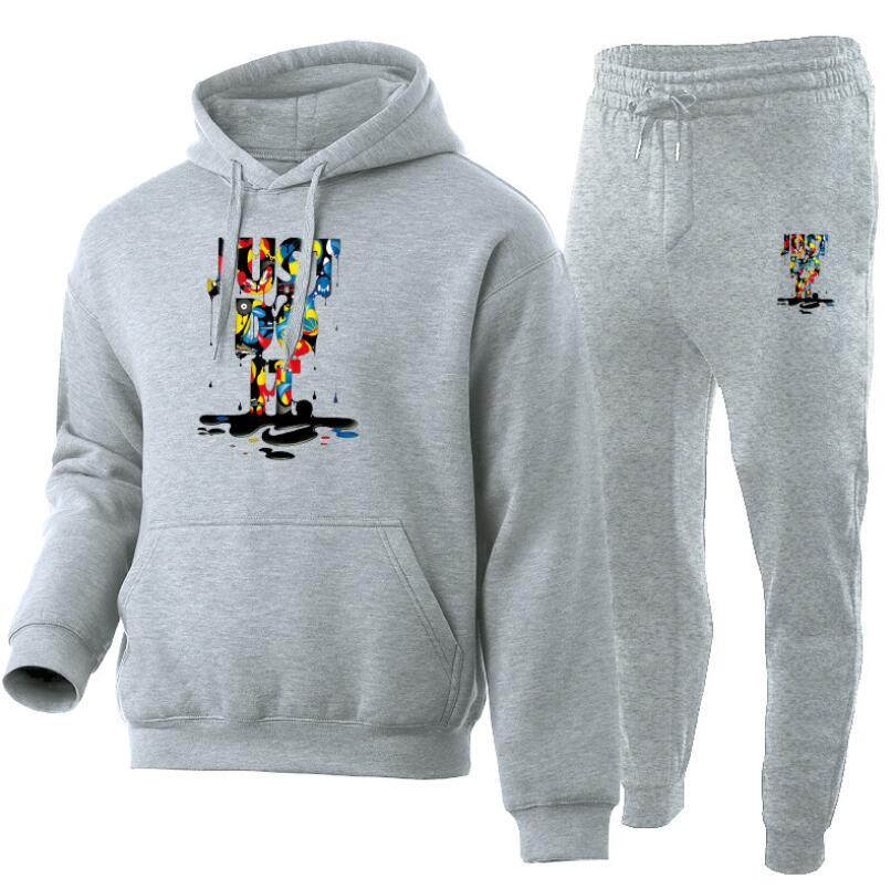 

Tracksuit Men 2 Pieces Sets 2020 Brand Autumn Winter Hooded Sweatshirt +Drawstring Pants Male Stripe Patchwork Hoodies, Navy