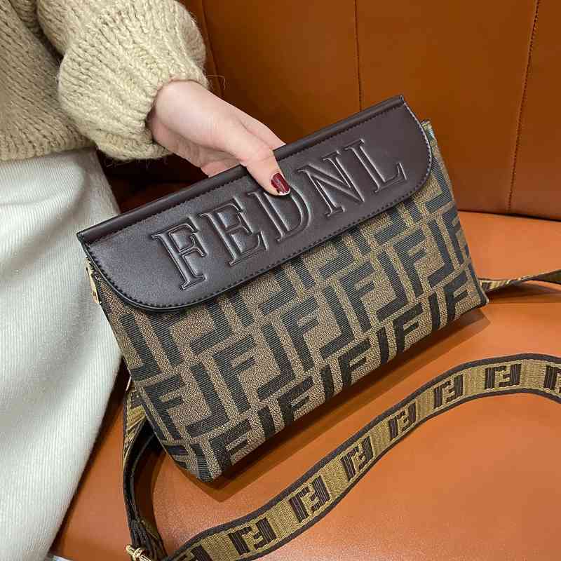 

Premium Purse Small bag new fashion printed women's broadband square BAG canvas versatile sling shoulder diagonal Handbags, F brown