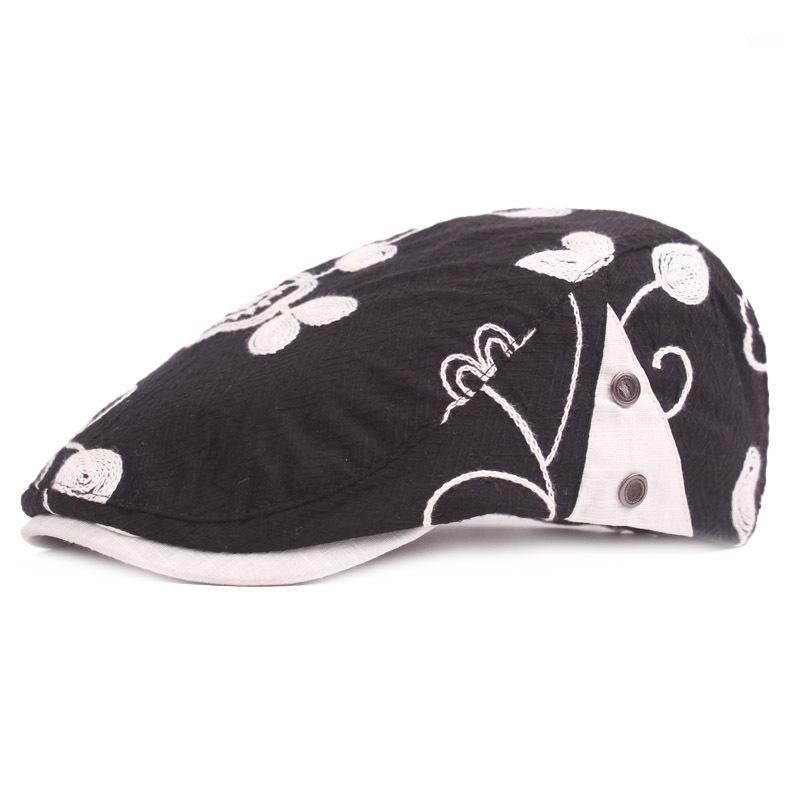 

British ladies beret autumn fashion men's wild embroidery forward hat cap1, Black
