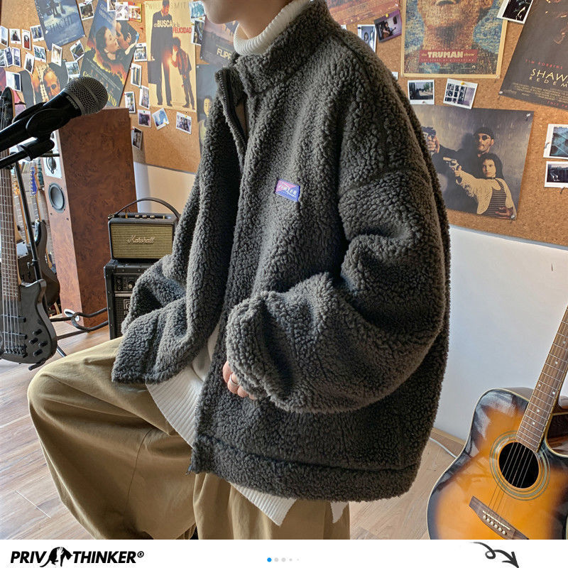 

2021 New Winter Warm Lambswool Parkas for Men Korean Solid Color Oversized Man Casual Thicken Coats Male Jacket S4Y6, Armygreen