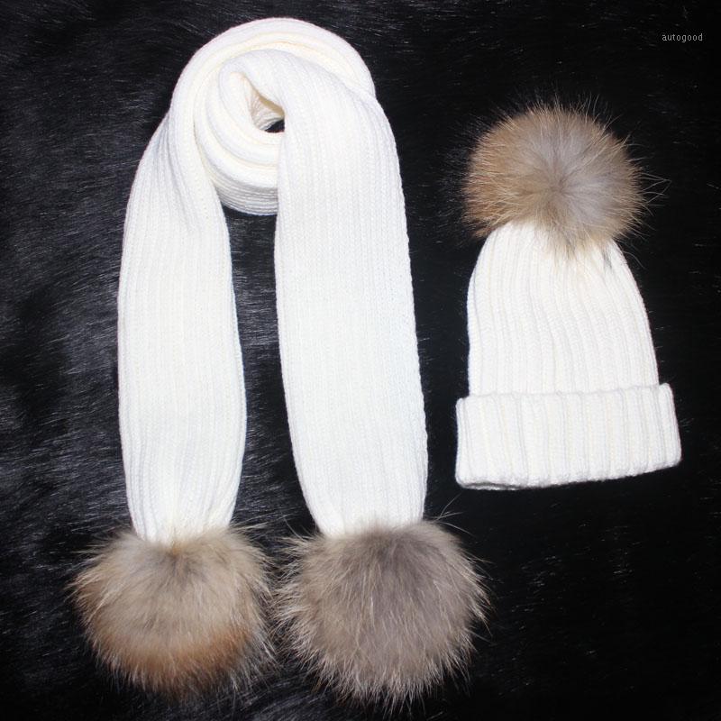 

Hats, Scarves & Gloves Sets Female Knitted 180cm Long Scarf And Hat Set Winter Warm Crochet Hats With Real Fur Pom Beanie For Women1