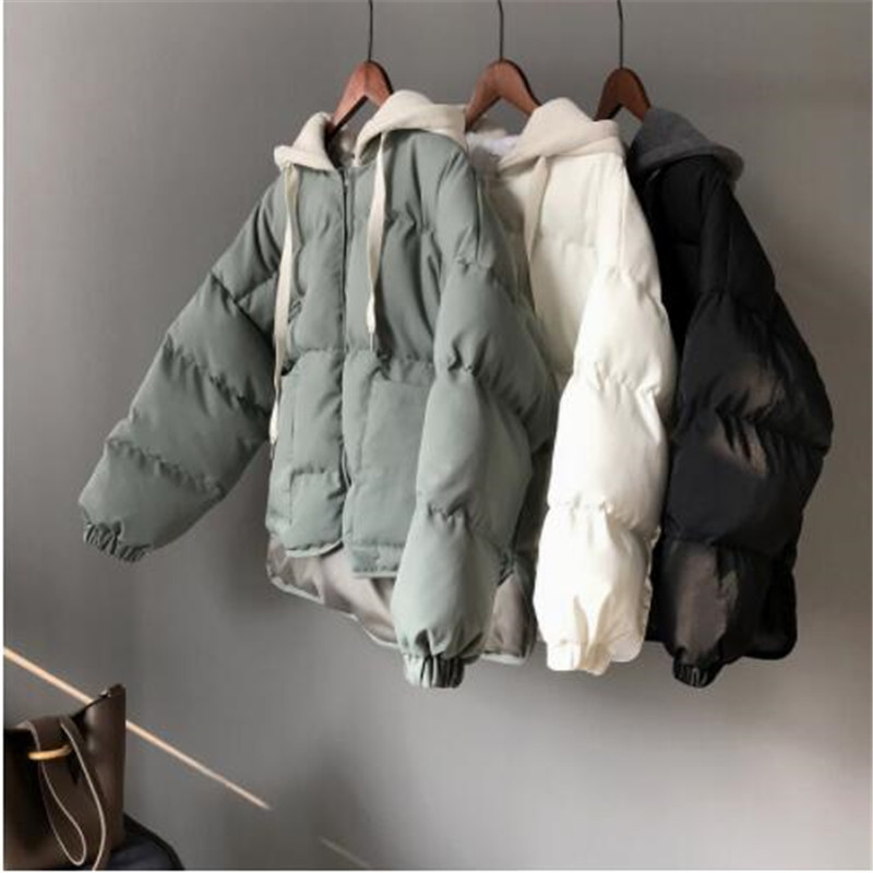 

winter new women jacket cap pure color short cotton padded coat women' bread thickened 201103