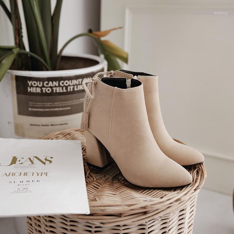 

Big Size 9 10 11 12 boots women shoes ankle boots for women ladies Side zipper back fringe tie with bow1, Black