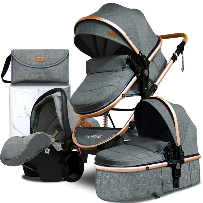 

Strollers# Luxury 4 In 1 Baby Stroller Portable Travel Carriage Folding Prams Two-way Born Cart High Landscape Car For