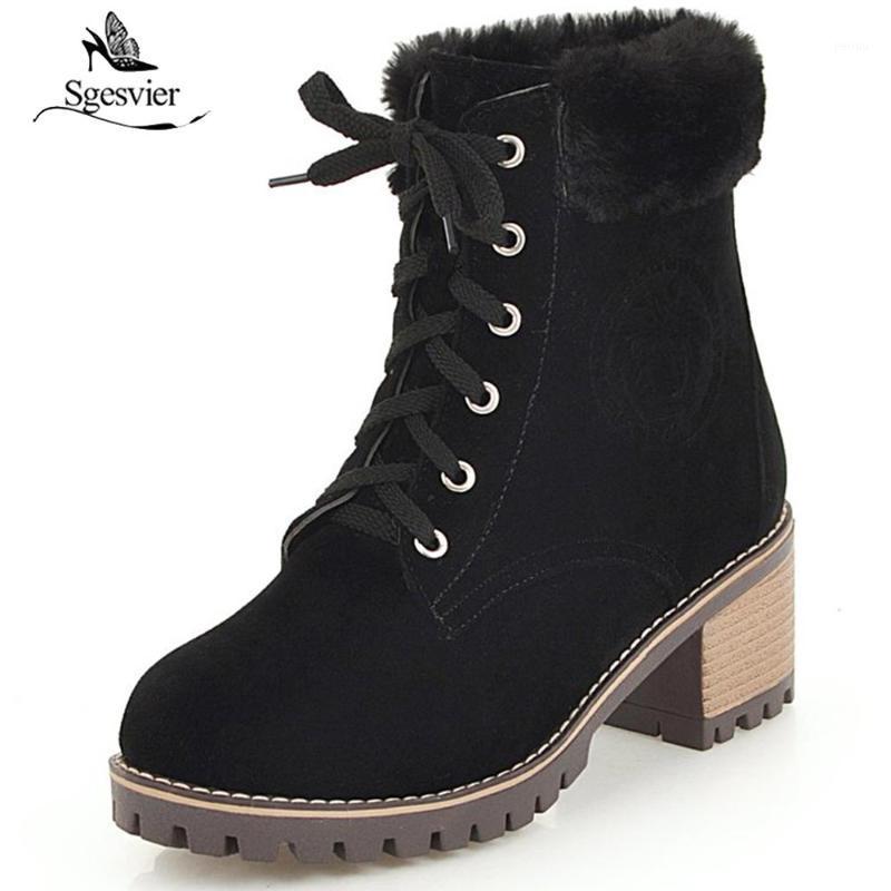 

Sgesvier 2020 Winter Vintage Block Heel Lace Up Snow Cowboy Boots Shoes Women Black Beige Warm Plush Ankle Boots Footwear B6191