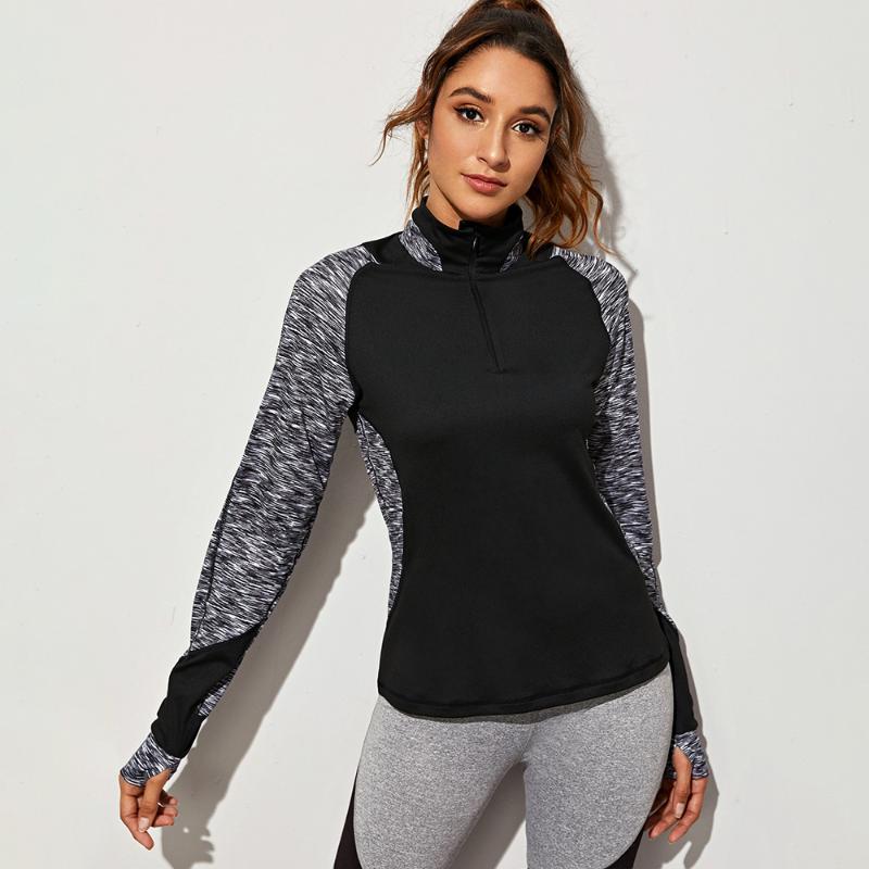 

Ladies' long sleeve half zipper running shirt fitness T-shirt breathable shirt quick dry gym dress, As pic