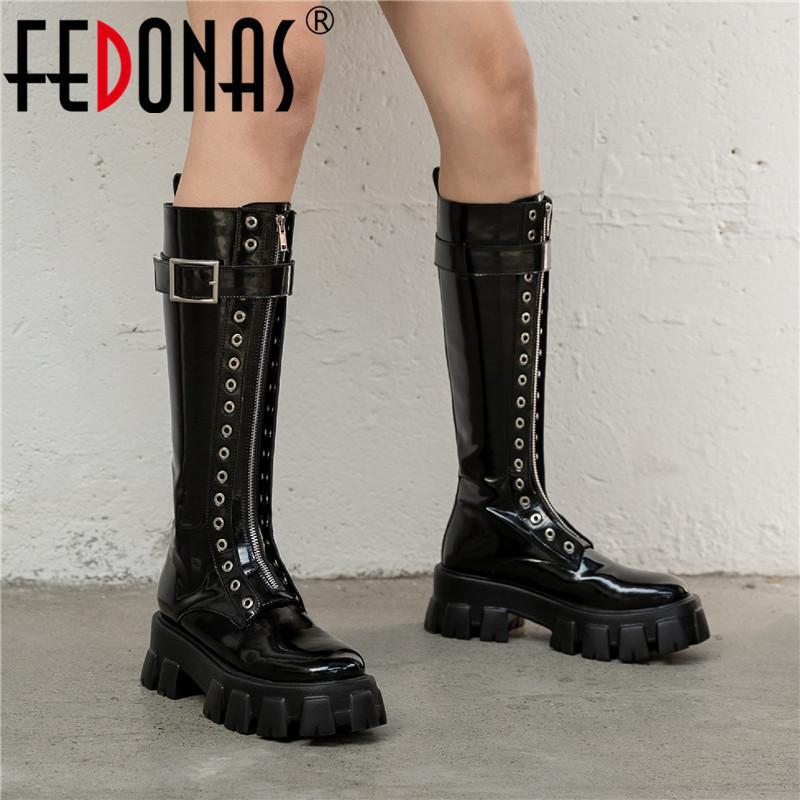 

FEDONAS Metal Decoration Knee High Boot For Women Wide Leg Zipper Platform Chunky Heels Shoes Woman Party Tight High Boots, Heiniupir