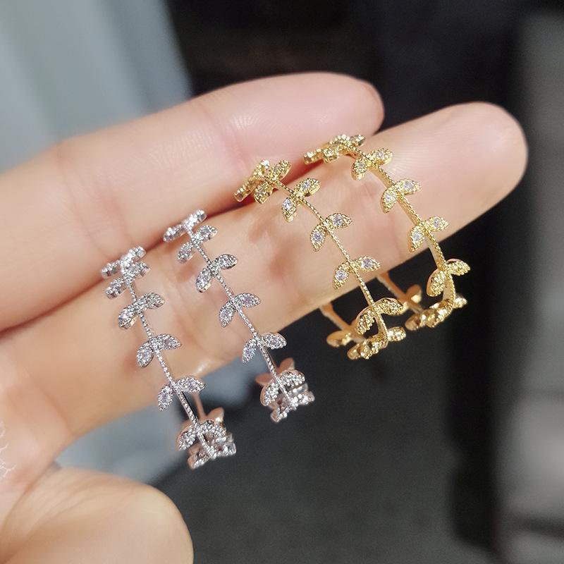 

2021 fashion gold silver filled 925 sterling plated olive leaf hoop earrings for women female mini tiny small ear jewelry