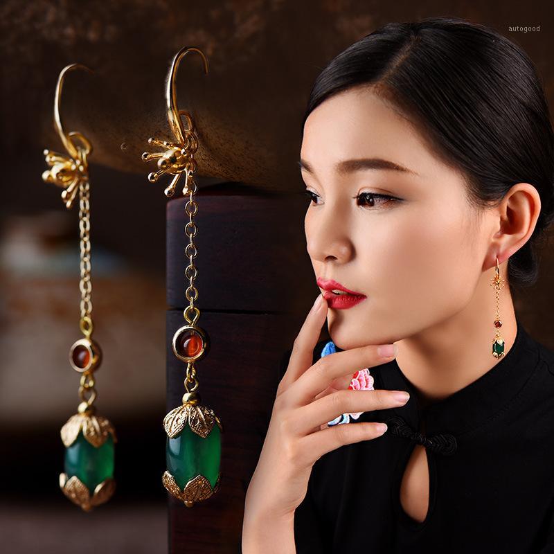 

Dangle & Chandelier Elegant Earrings Women ,red Stones Vintage Swing Long , Green Nature Stone Ethnic Jewelry1