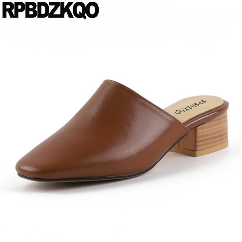 

sandals medium heels designer women luxury 2020 pumps shoes brown ladies size 4 34 block high mules slipper square toe casual1, Beige