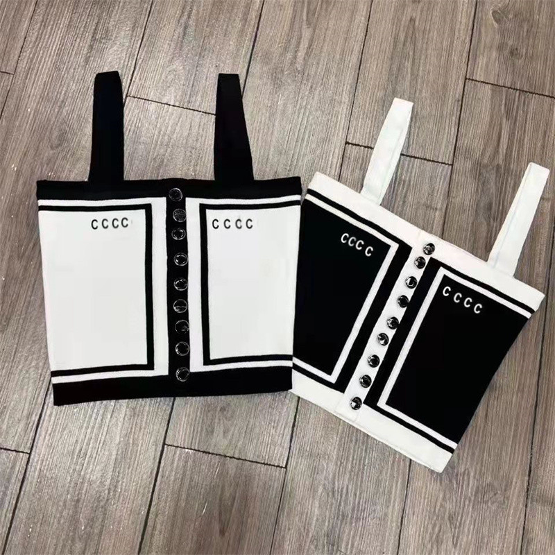 

2022 women' Vest sexy shoulder strap designer beach suit wear office new fashion temptation short new vest fun soft cool summer patchwork button embroidery