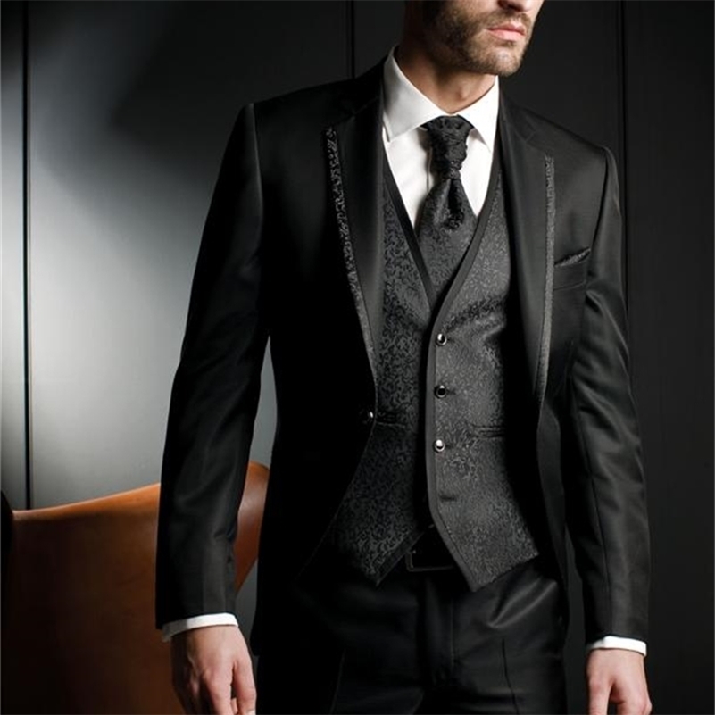 

New Arrival Groom Tuxedo Black Groomsmen Notch Lapel Wedding/Dinner Suits Best Man Bridegroom 201106, Picture style color