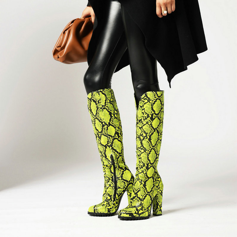 

AIWEIYi Sexy Knee High Boots Women High Heel Snake Print Platform Fashion Shoes Ladies PU Leather Boots Size 34-43 Lady Shoes, 1991-1white