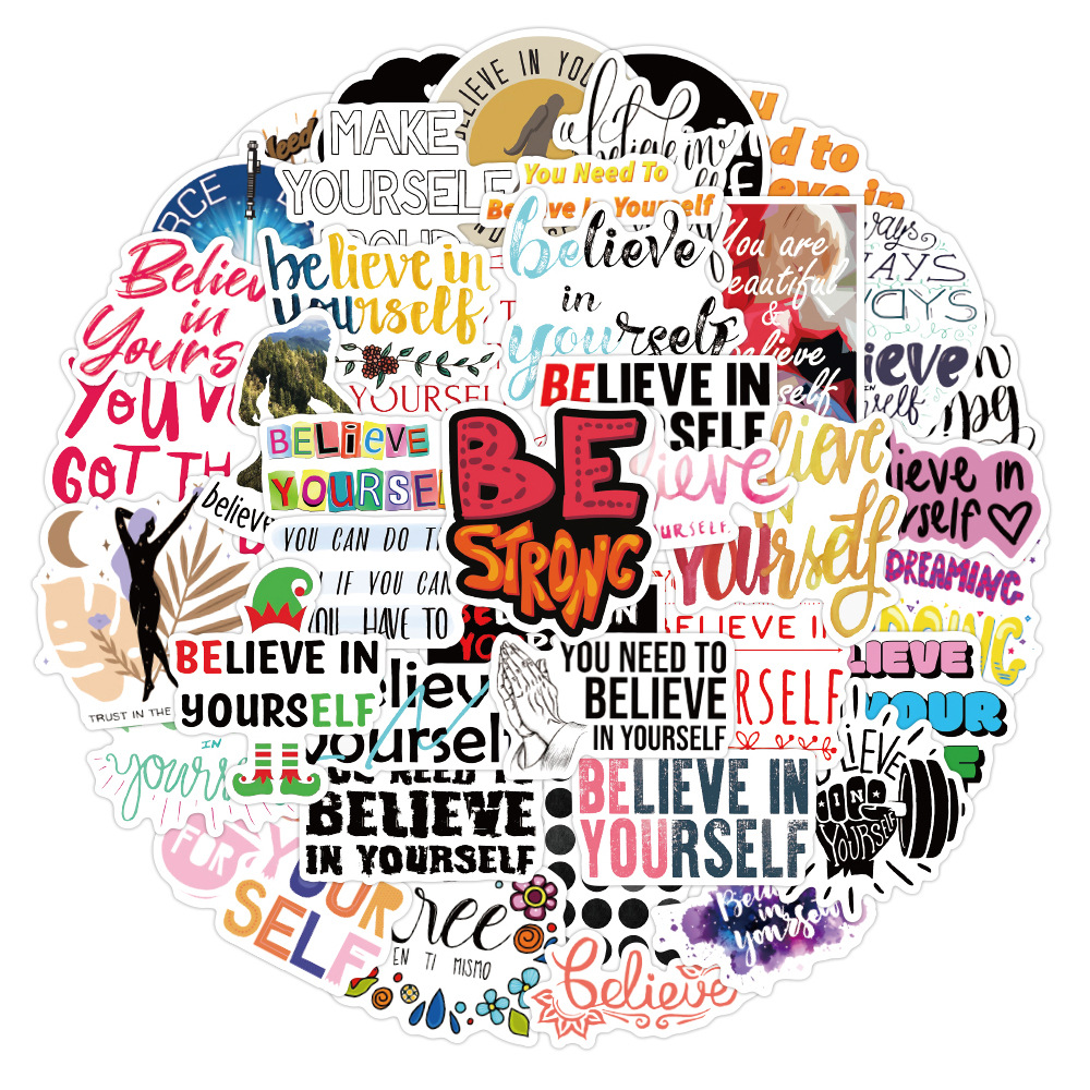 

50Pcs Inspirational Stickers Waterproof No-duplicate Graffiti sticker Laptop Skateboard Water Bottle Guitar Car Decal, Multi-color