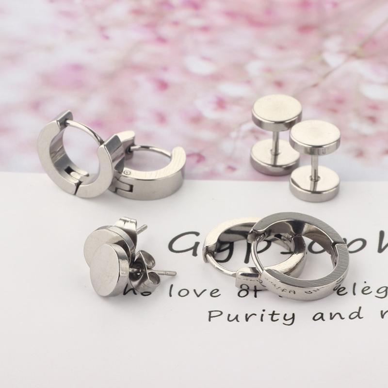 

Stud 4 Pairs/Set Unisex Stainless Steel Punk Earrings Hip Hop Rock Gothic Ear Studs
