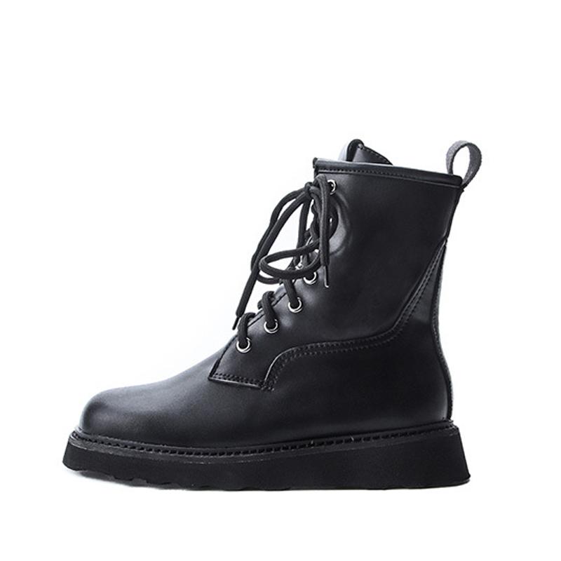 

autumn round head chic platform high quality leather ankle boots for women 2020 new fashion Casual flat women Knight boots mujer, Black