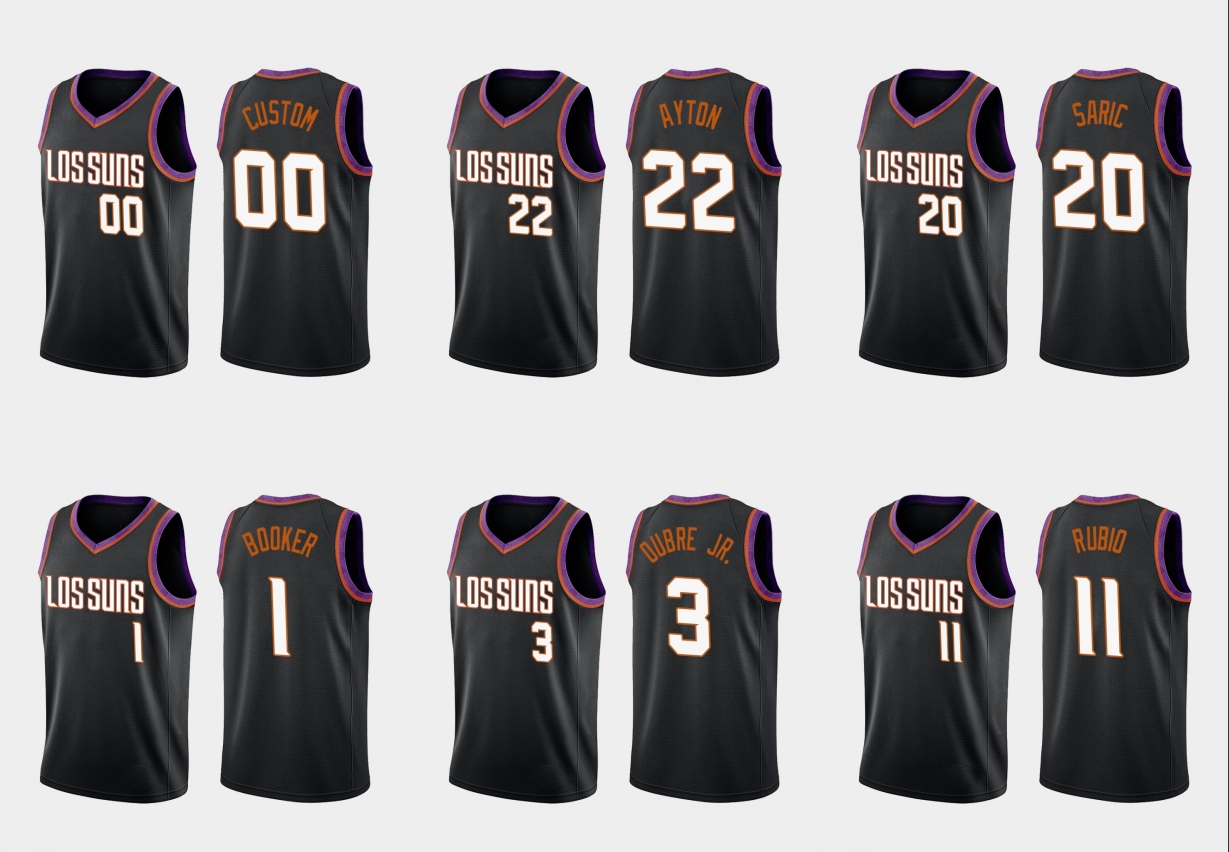 

Phoenix Suns Men Devin Booker Kelly Oubre Jr. Deandre Ayton Ricky Rubio Dario Saric Ty Jerome NBA Black Custom Jersey