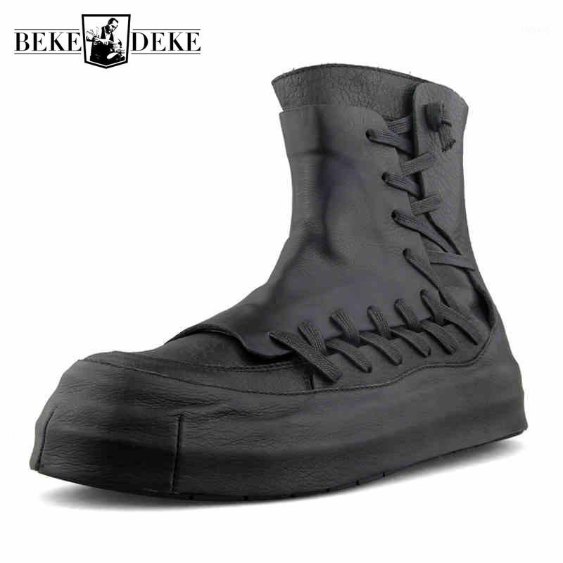 

Harajuku Black High-Top Shoes Men Autumn Personality Genuine Cow Leather Desert Ankle Boots Luxury Round Toe Platform Sneakers1, White