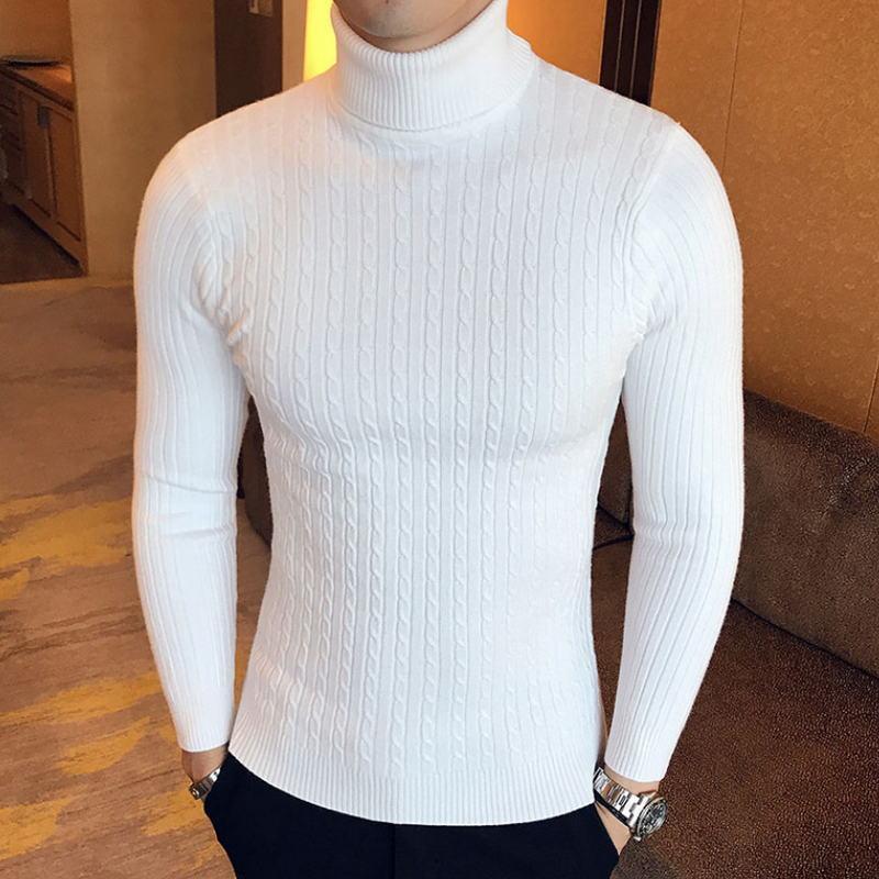 

Turtleneck Men Sweater Christmas Cotton Male Sweater Winter Pullover Turtle Neck Men's Jumper White Mens Knitwear Pull Homme, Burgundy