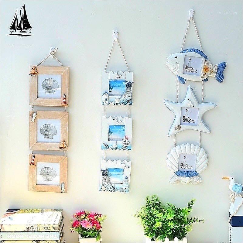 

Variety of Wooden Photo Frames, Mediterranean Wall Decoration, Three-chain Photo Frame, Shell Craft, Children's Room Decoration1