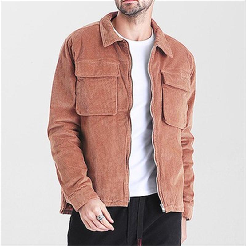 

Mens Corduroy Jacket Fashion Trend Solid Color Long Sleeve Cardigan Zipper Thicken Outerwear Designer Male Spring New Casual Loose Coats, Black