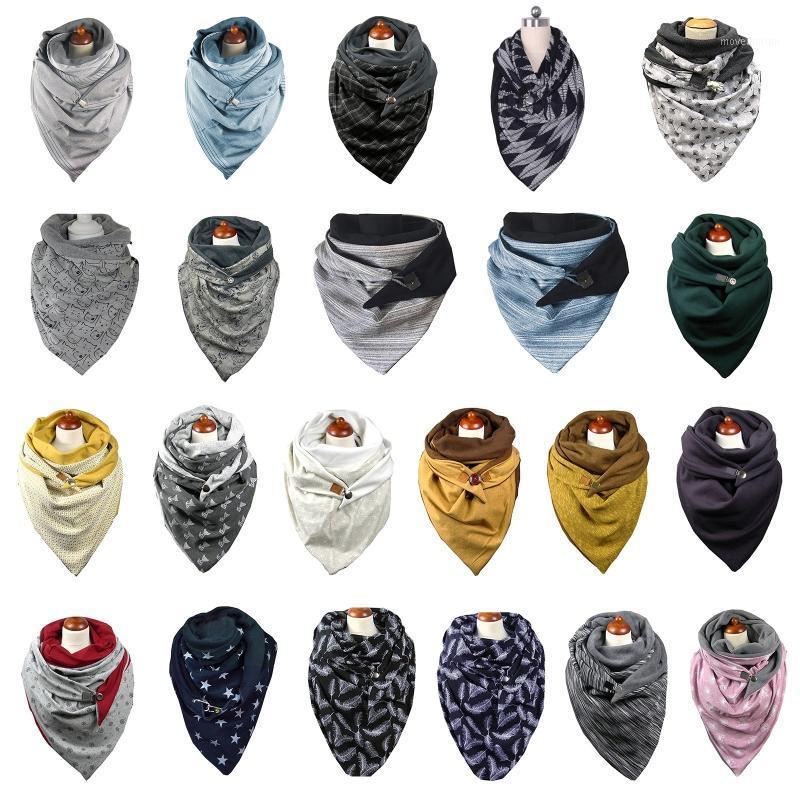 

Women Winter Thicken Warm Scarf with Button Vintage Floral Print Wrap Shawl Bib1