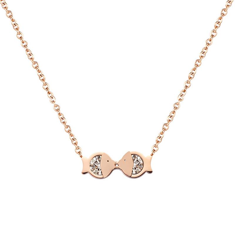 

JIOROMY New Creative Necklace For Women Titanium Steel Crystals Kiss Fish Jewelry Girl Gifts Chokers Necklaces