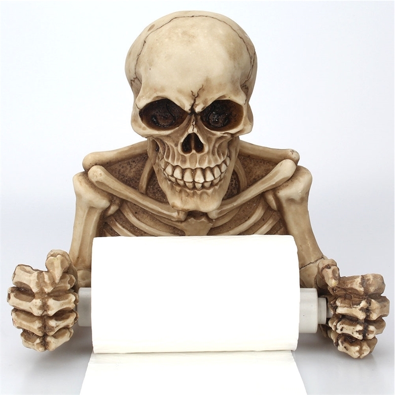 

Club Wall Hanging Resin Props Scary Bathroom Party Horror Roll Halloween Decorations Toilet Paper Holder Skeleton Skulls Pendant Y201006