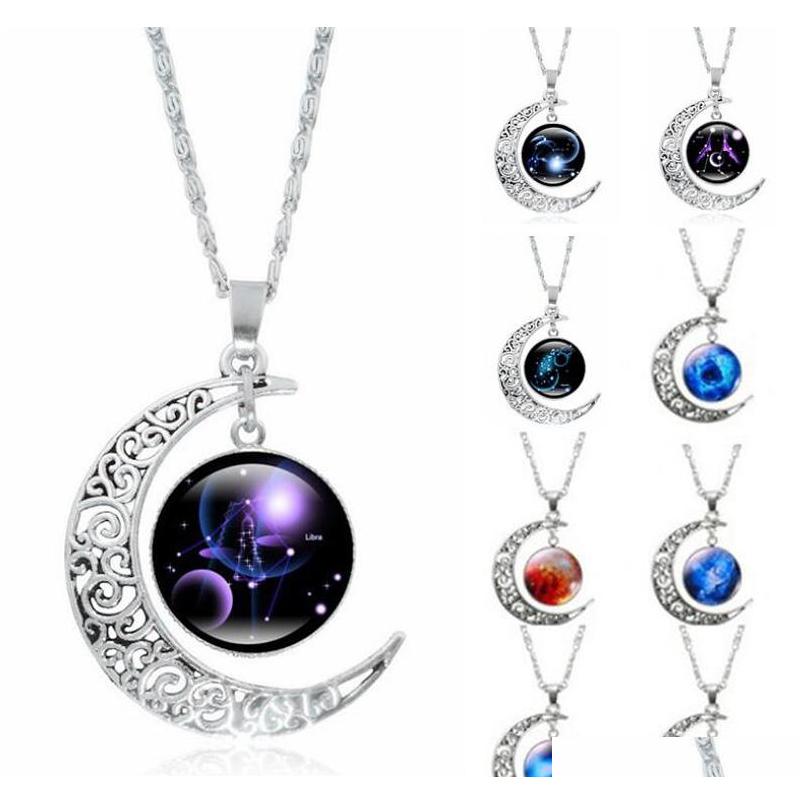 

Vintage Moon Phase Pendant Necklace Hot Sale Starry Sky Moon Face Outer Space Dark Universe Starry Camo Gemstone Pendants Necklaces 7Er8M