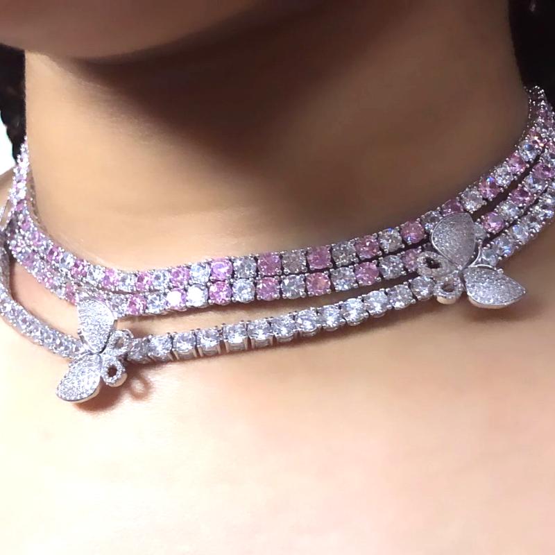 

two tone Colored 5mm multi Pink white Iced out CZ Tennis Chain Women Fashion Necklaces Hiphop Cubic Zirconia Hiphop Jewelry