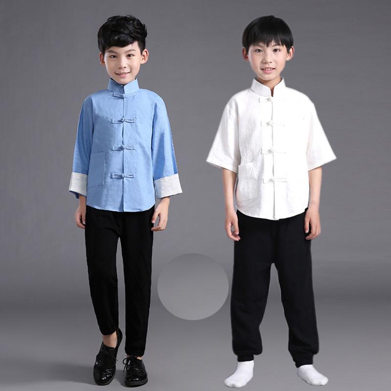 

Flax Male Children Chinese Ming Costume Shirt+pants Boy Chinese Tunic Suit Kids Tang Costume Suit Clothes 18, Picture color