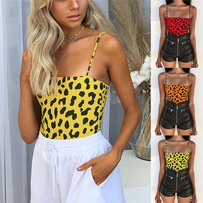

New 2020 Casual Sexy Heather Tank Leopard Square Neck High Waist Skinny Bodysuit Summer Women Skinny Bodycon Bodysuits Overalls