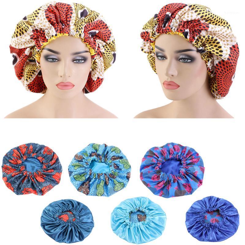 

Extra Large Sleep Cap African Printed Satin Lined Shower Caps Bonnet Night Sleep Hat Turban Hair Protect Elastic Band Cover New1, 06 teal