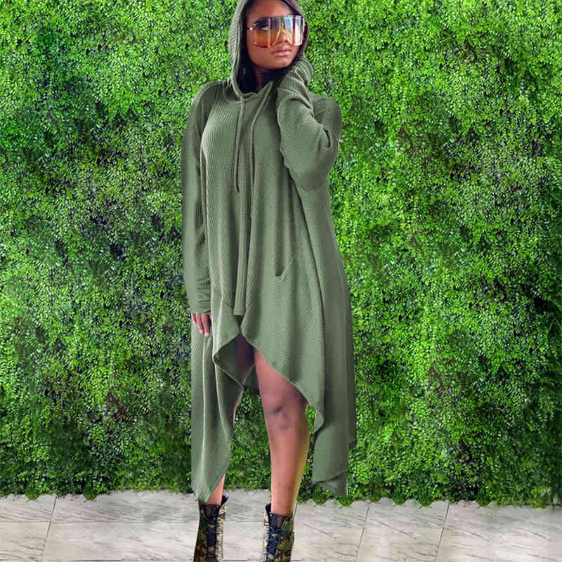 

Ladies Long Sleeve Hooded Fashion Casual Fabric Solid Color Loose Version Simple Dress, Black;gray