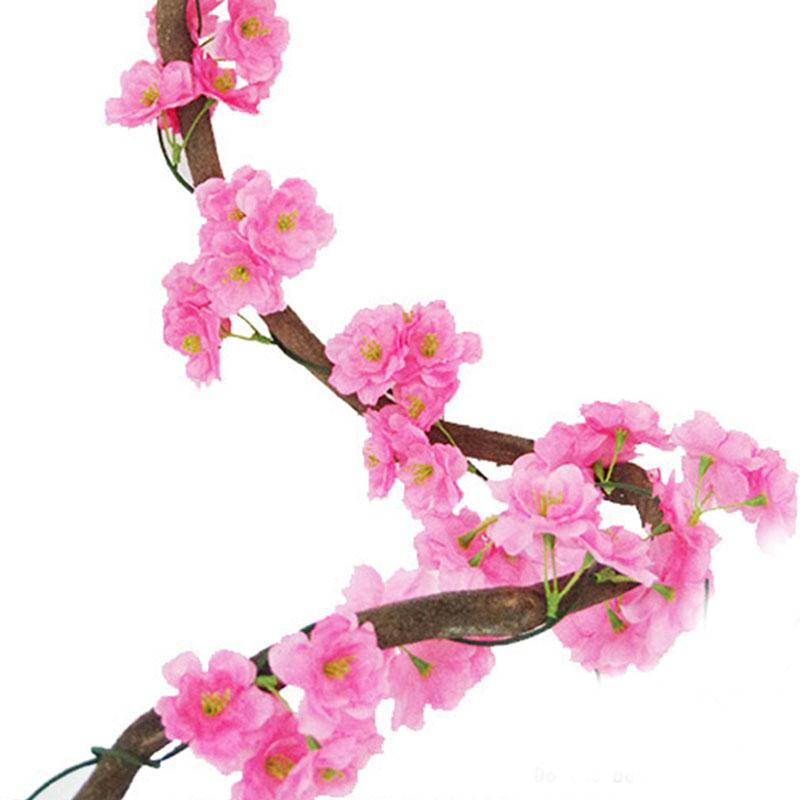 

1pcs Artificial Cherry Blossom Vines 2M Hanging Silk Flowers Garland for Wedding S55, White