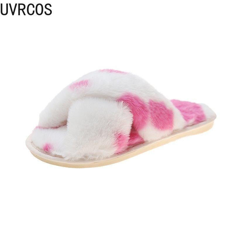 

Winter Open-toed Fashion Women's Cotton Drag Casual Cross Color Matching Uppers Warm and Comfortable Home Women's Shoes, Black