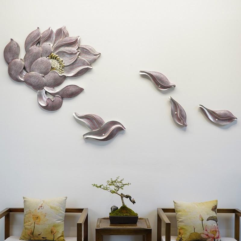 

Chinese Resin 3D Lotus Wall Hanging Ornaments Hotel Corridor Wall Sticker Craft Home Livingroom Background Mural Decoration1