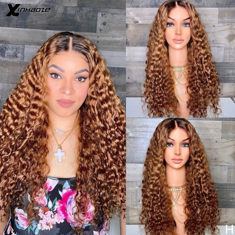 

5*5'' Silk Base Curly Wig Ombre Brown Blonde Lace Front Human Hair Wigs Remy Peruvian Lace Frontal Wig 180 Density Xinhaoze, 5x5 silk base wig