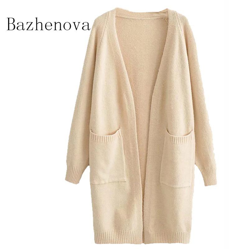 

bazhenova Women autumn knitted windbreakers cardigan for girls loose elegant knitted coats lady winter woman windbreaker R994, Beige
