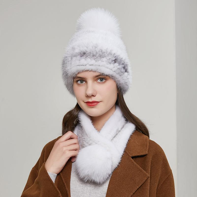 

03 New Fashion Winter Accessories Popular Fur Hat Women Woven Winter Knitted Hat Scarf Suit, Black scarf