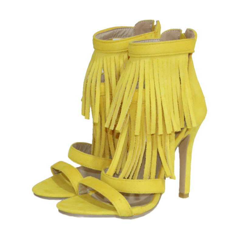 

2020 Borla Sexy Yellow Ladies New Summer's Sandals Pointed Fish Mouth Affected Stilettos Toe High Heels Summer Boots Iq3w, The picture