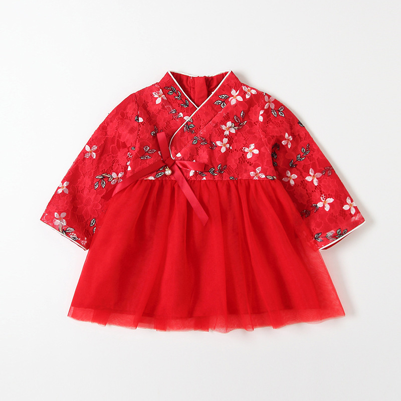 

2021 New Autumn Japan Style Print Baby Girls Es for Kids Children Clothes with Big Bow 0-3y C256, Red