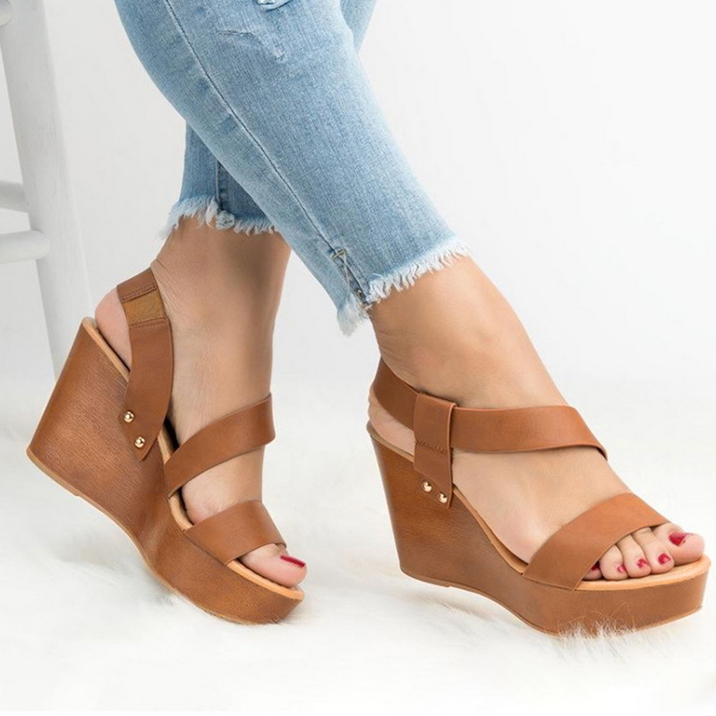 

Women Sandals Wedge Platform Sandals Summer Slip On Ladies High Heels Shoes Fashion Open Toe Casual Female Footwear 2020, Black