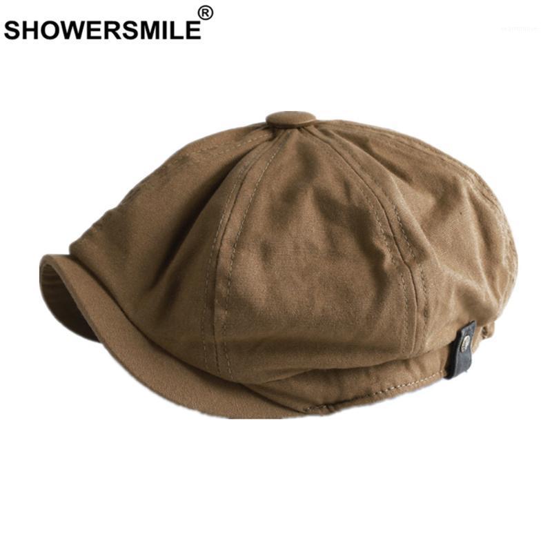 

SHOWERSMIL British Style Newsboy Cap Men Cotton Ascot Cap Buck Ham Khaki Male Spring Summer Vintage Brand New Octagonal Flat1, Black