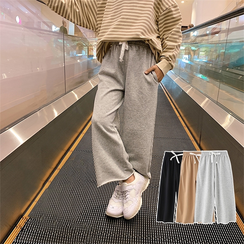 

2020 New Kids Girls Wide Leg Pants Cotton Loose Pants for Girl Spring Summer Loose Casual Trousers Teenage Clothes 8 To 12 14 16 LJ201019, Gray