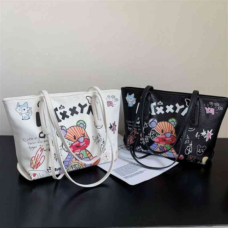 

Okolive Sb0015 Bag Female New Minority Personality Cute Bear Graffiti Pu Tote Large Capacity Women's Shoulder