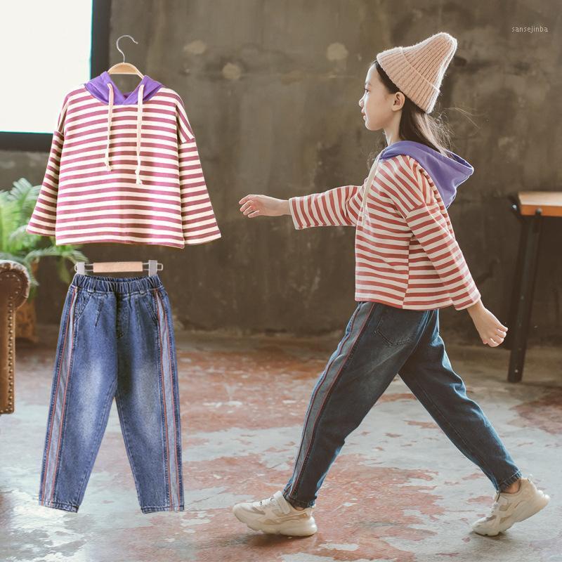 

Stripe Spring Autumn Warm Girls Suit Cotton Sweatshirts + Pants 2Pcs/Sets Teenage Children's School Clothing Kids High Quality1