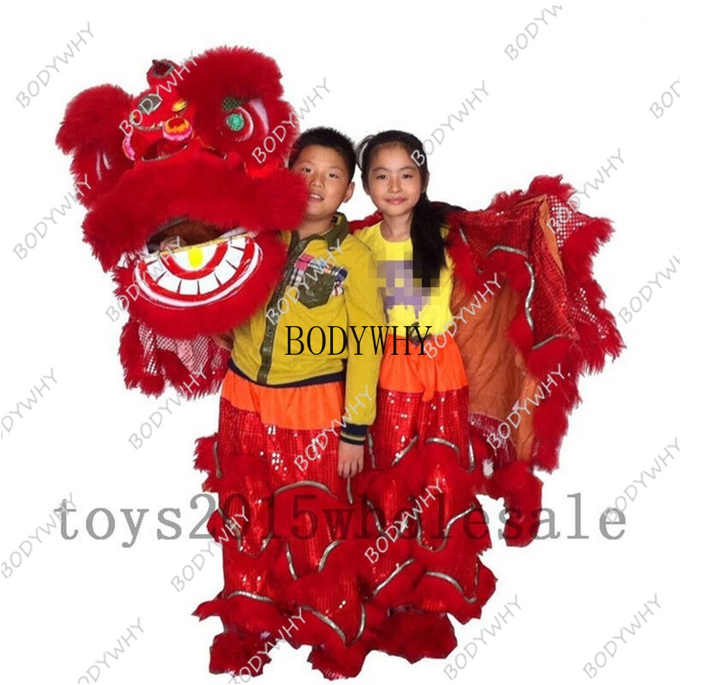 Costumes De MascotteFolk Art Costume De Mascotte De Danse Du Lion Chinois Pure Laine Danse Du Lion Du Sud Pour Deux Enfants Halloween Parade De P